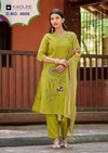Raahi By Kadlee Roman Silk Hand Khatli Work Kurti With Bottom Dupatta
